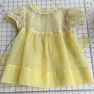 Vintage 1960s Yellow Baby Doll Dress Dotted Swiss Lace Trim Infant Display